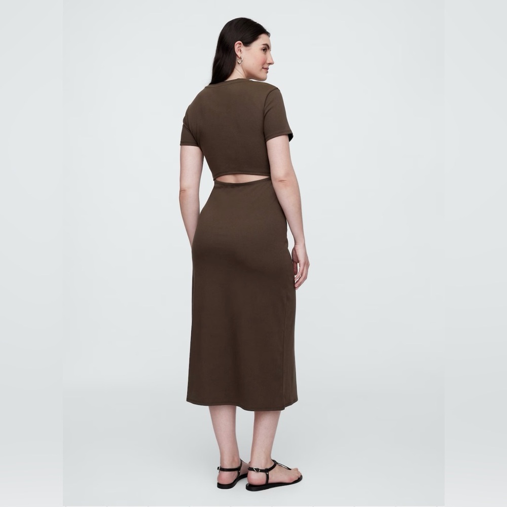 NWT Elegant Chocolate Brown Midi Back Cutout Dress Small GAP Factory